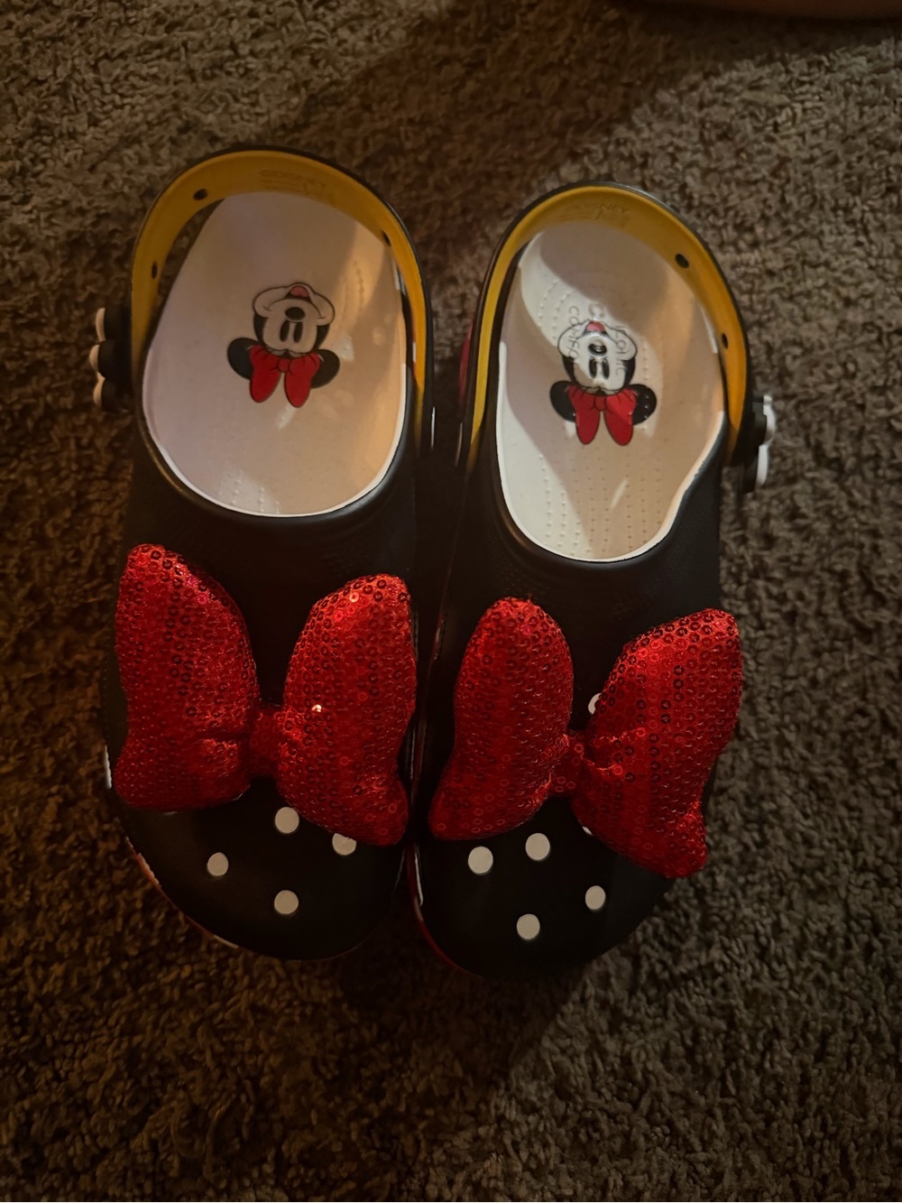 Women’s  Black Minnie-Style Clog Shoes with Red Sequin Bow